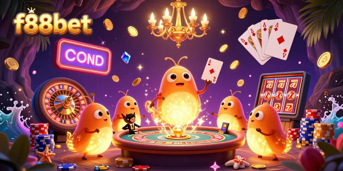 Experience thrilling casino action with f88bet in this vibrant 3D illustration of glowworms and games.