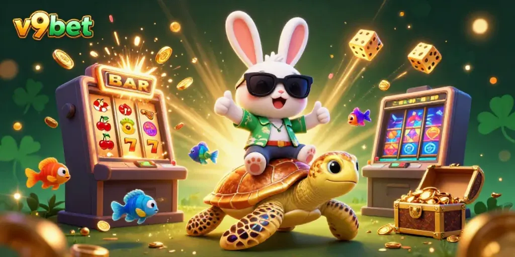 Play vibrant casino games on v9bet with a lucky rabbit, golden turtle, and jackpot excitement.