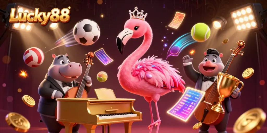 Experience the vibrant atmosphere of Lucky88 with animated characters and dynamic gaming elements.