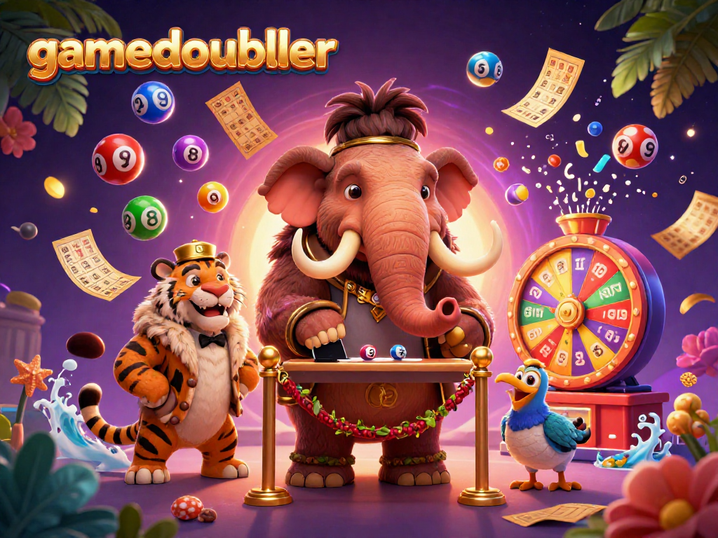 gamedoubler invites players to win with a vibrant casino scene featuring lucky characters and lottery elements