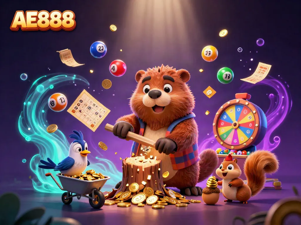 Experience the excitement of AE888 with a vibrant casino-themed scene featuring lively characters and engaging elements.