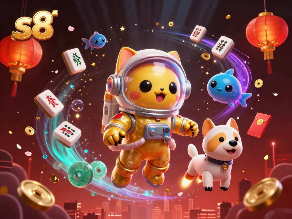 Experience the excitement of s8 gaming with dynamic elements and characters in a captivating cosmic scene.
