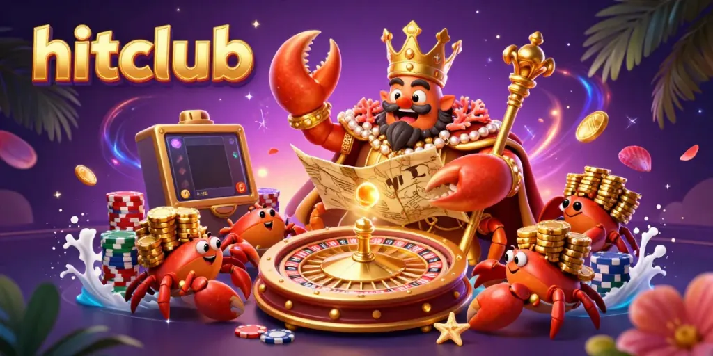 Experience hitclub's vibrant casino scene with a golden crab emperor and dynamic game elements.