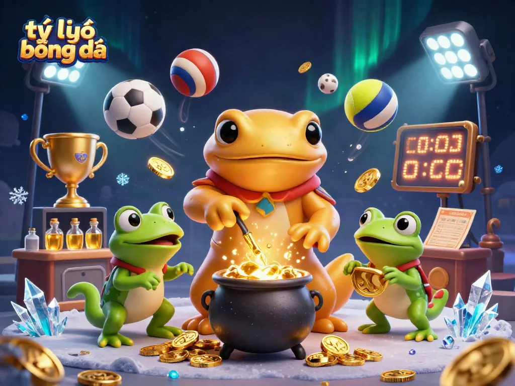 Bet on tỷ lệ bóng đá with our dynamic 3D illustrated scene of a golden alchemist in action.
