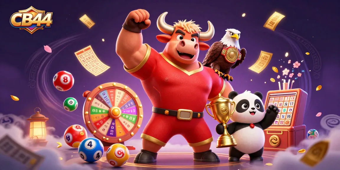 Win big at CB44 with vibrant 3D characters celebrating casino games and lottery excitement.