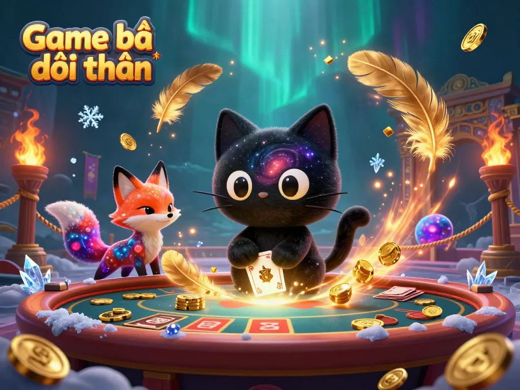 Experience the exciting world of Game bài đổi thưởng with playful characters at a cosmic casino.
