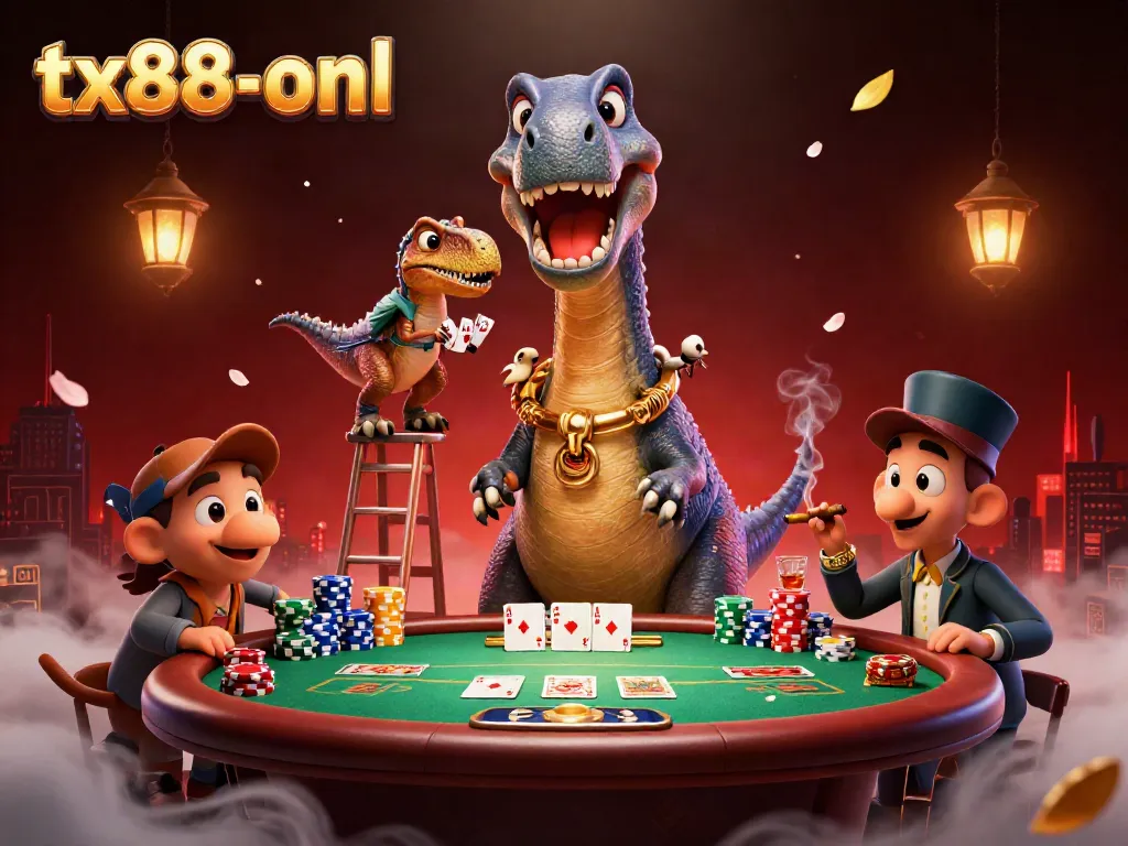 Engage in exciting poker action at tx88-onl casino with vibrant 3D illustration showcasing dynamic characters.