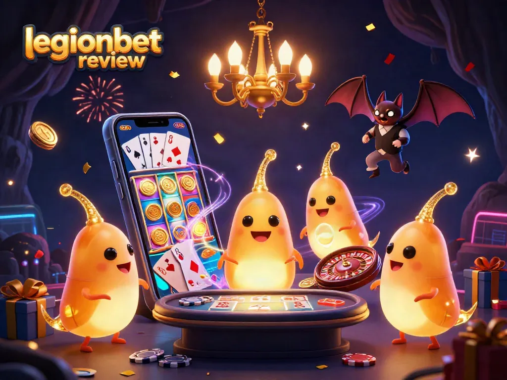 Engage with the excitement of gambling in this legionbet review illustration featuring a glowing casino scene.