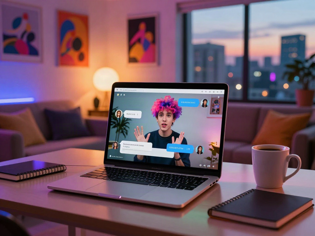 Engaging nsfw ai chat on a sleek laptop in a vibrant workspace.