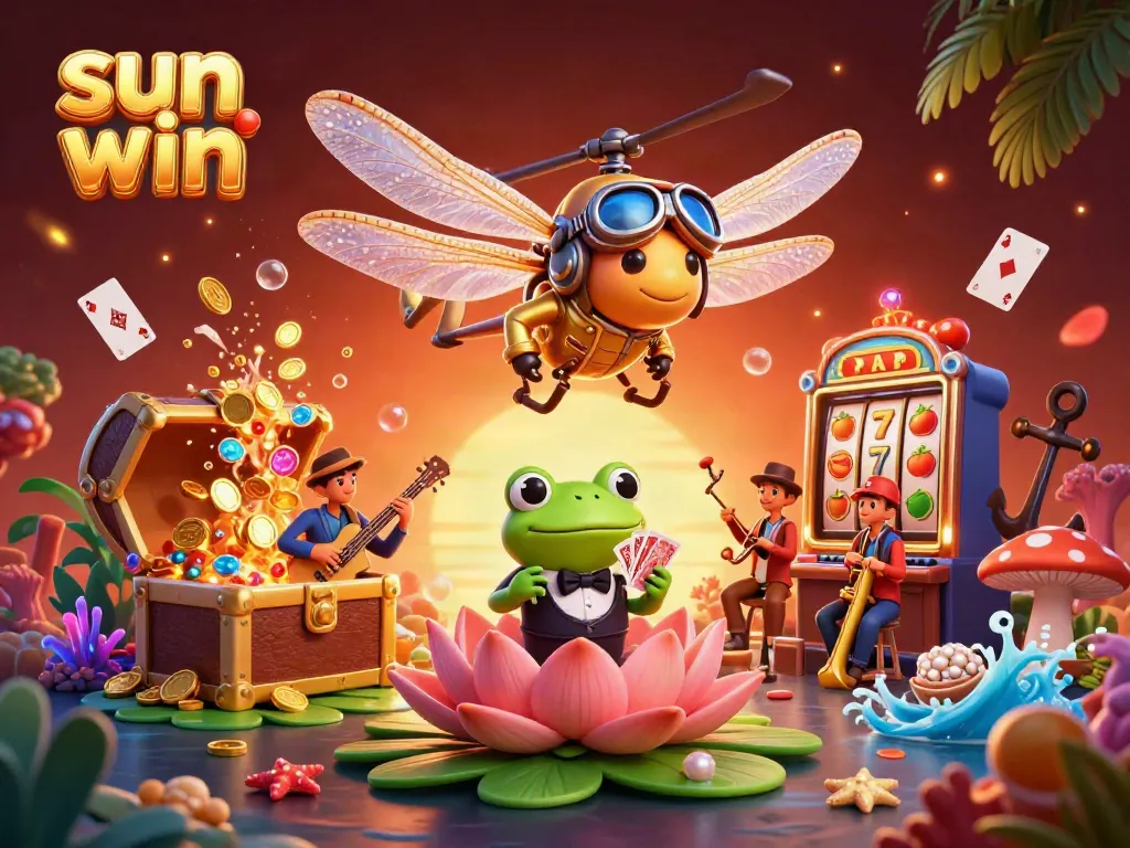 Experience the thrill of sun win with a vibrant casino scene featuring engaging characters and dynamic game elements.
