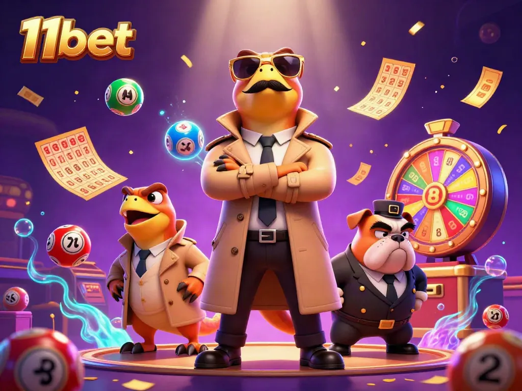 Experience thrilling gameplay at 11bet with cartoon raptors attempting VIP entry to a vibrant casino.