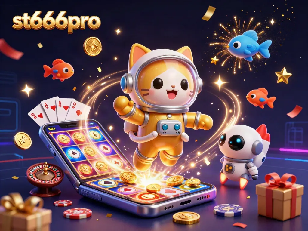 Experience exciting wins at st666pro with a vibrant 3D astronaut cat unleashing jackpots.