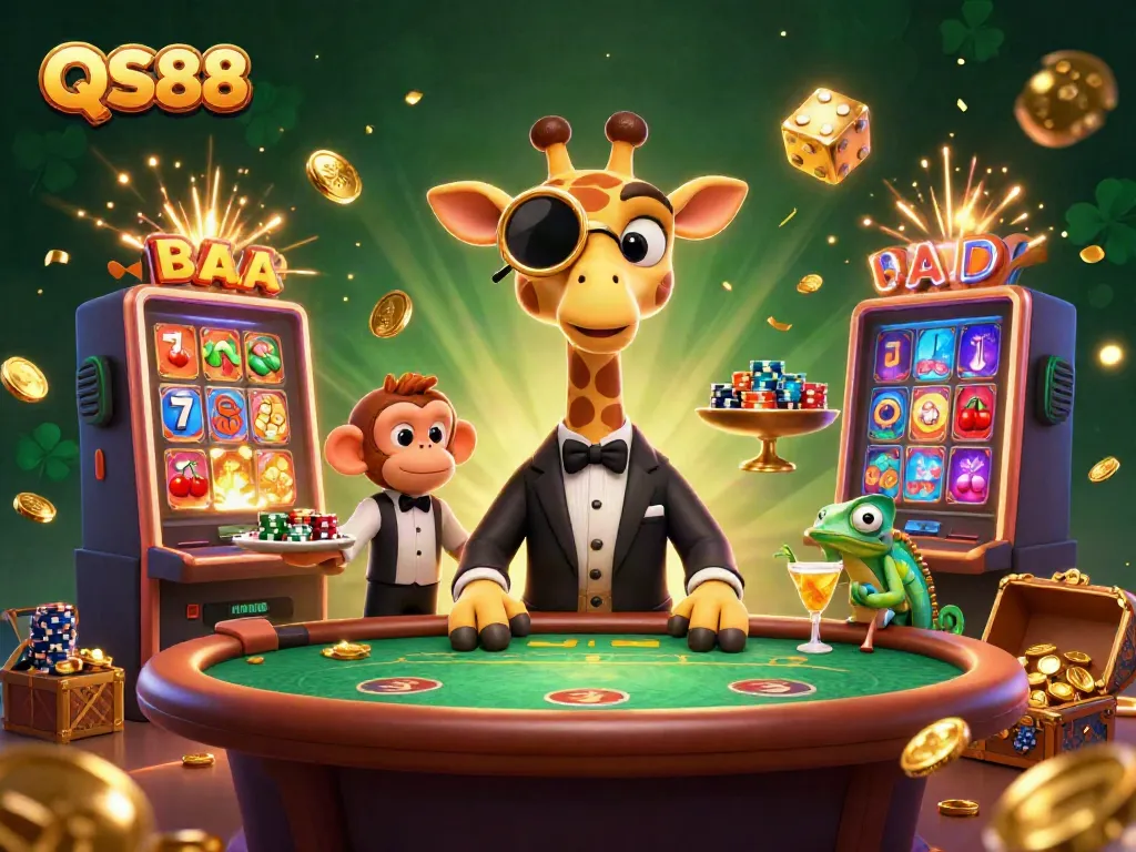 Immerse in the vibrant QS88 casino experience with lively characters and dynamic gaming elements.