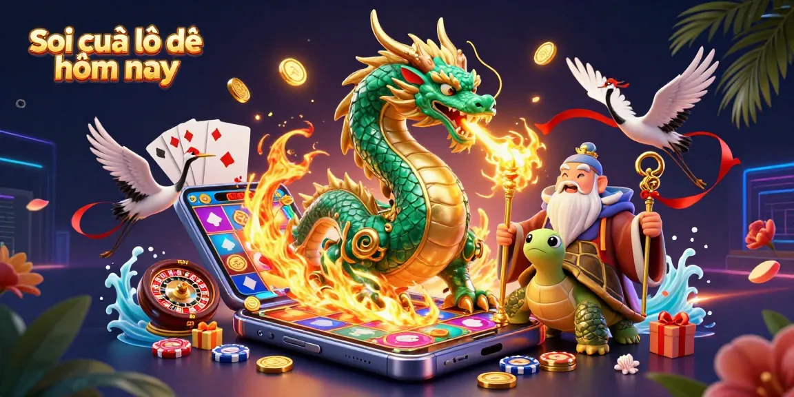Soi cầu lô đề hôm nay illustration featuring vibrant casino elements and lucky symbols.