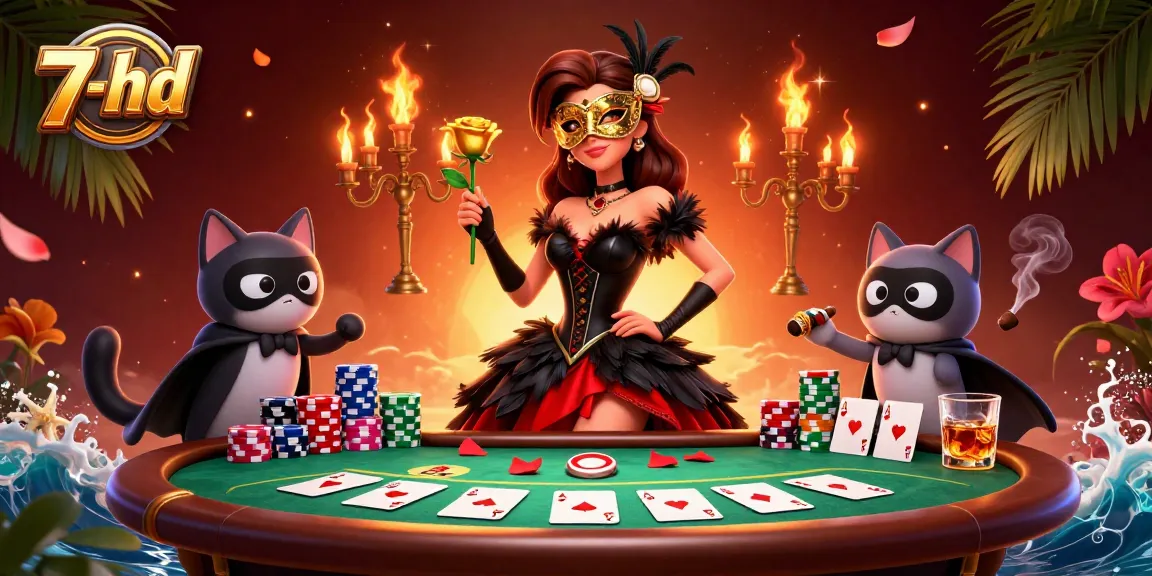 Experience thrilling gameplay at 7-hd with dramatic poker-themed illustration.