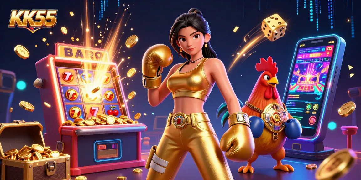 Experience the thrilling KK55 slots with dynamic characters and vibrant game elements bursting with excitement.