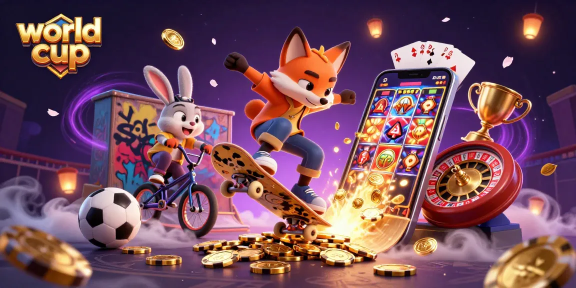 Experience the excitement of the world cup with dynamic characters and sports betting elements in a vibrant illustration.