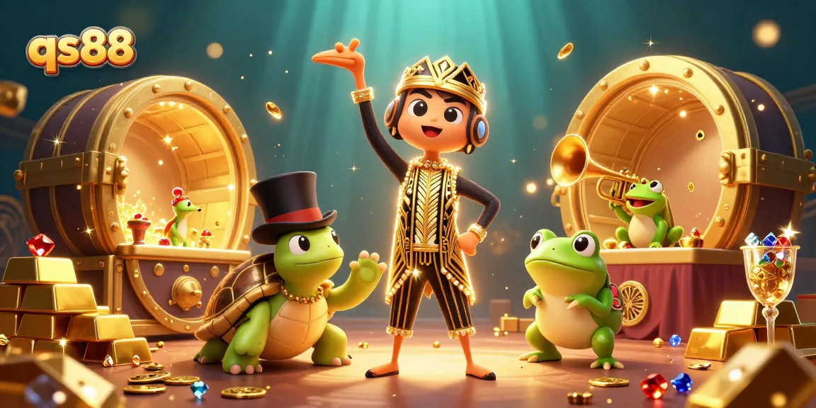 Experience the thrill at qs88 with vibrant casino characters in a lively 3D scene.