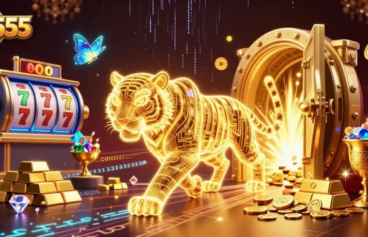 Experience the thrilling world of BL555, where neon-wireframe tigers roam a digital casino.